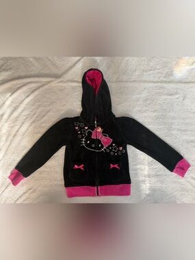 Hello Kitty by Sanrio Black Pink Velour Zip Hoodie Girls Size 5